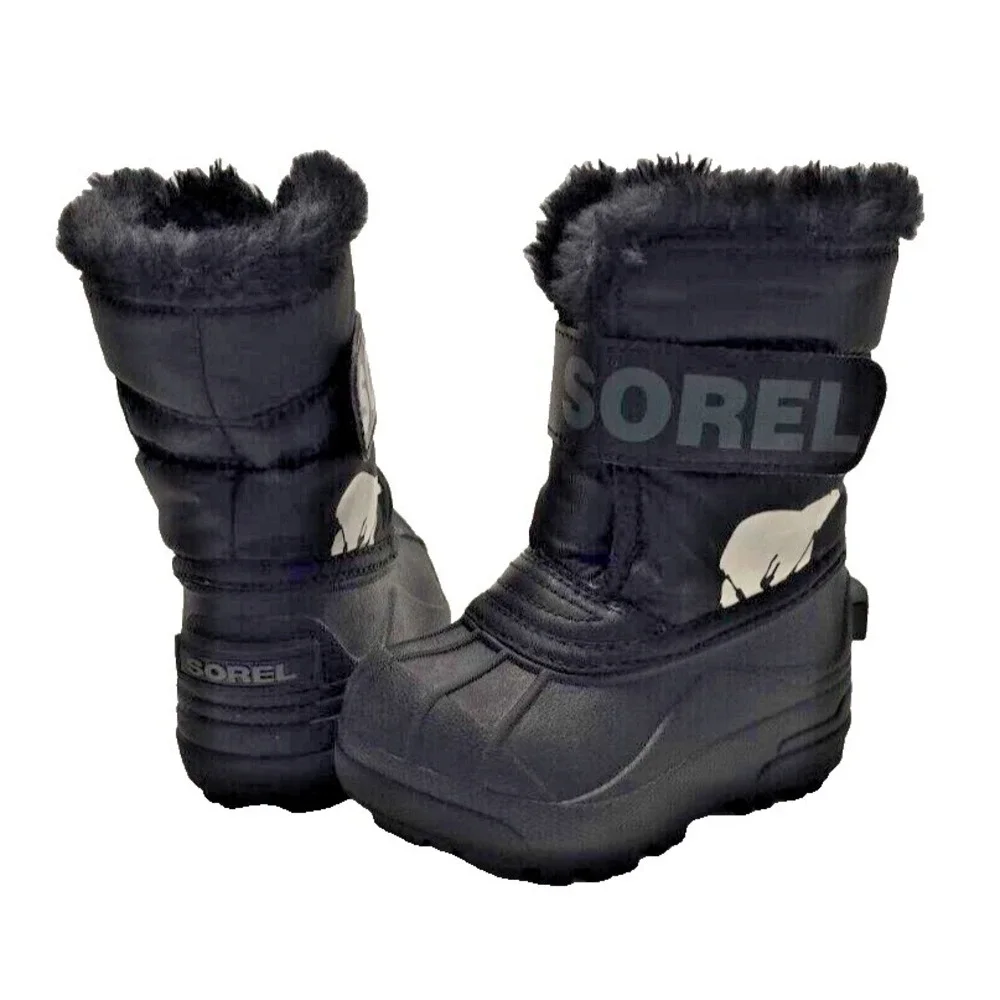 Sorel Snow Commander Girls Youth‎ Winter Snow Boots Black Fur Lined Size 6